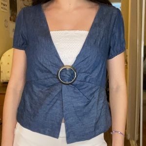 New W/Out Tag Francesca’s Front Buckle Denim Top